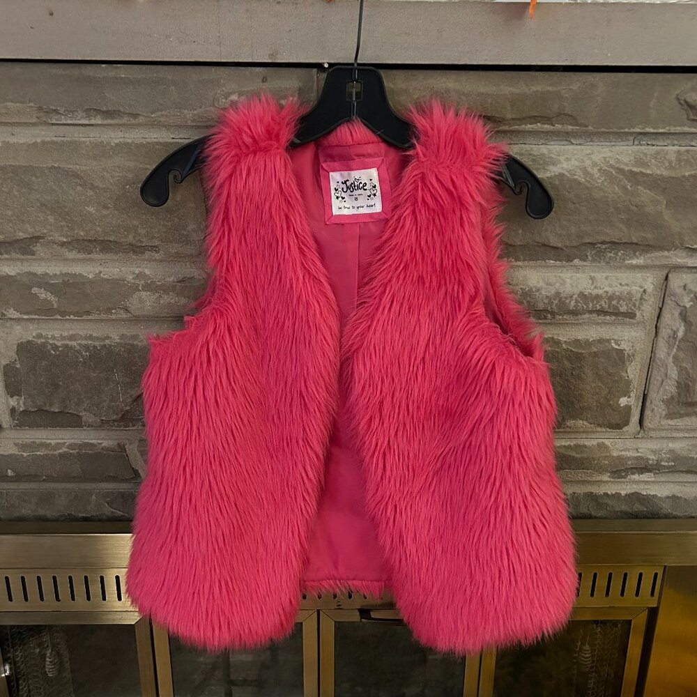 Justice Girl's Faux Fur Fushia Vest (Size 18)